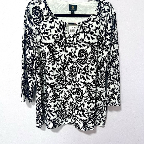 JM Collection Black and White Graphic Blouse XL - Picture 1 of 8
